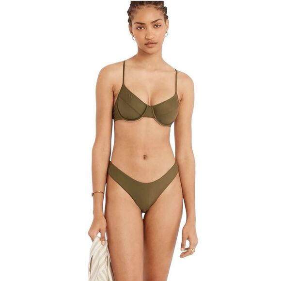 J. Crew Curved Waist Cheeky Bikini Bottom Green Size Medium NWT - Picture 1 of 11